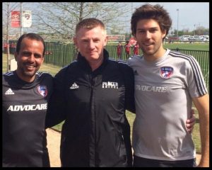 O'Brien is pictured here in the middle with FC Dallas head coach and former Placer United and current MLS star Ryan Hollingshead