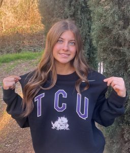 Student Athlete Gia Costanzo wearing Texas Christian University sweatshirt